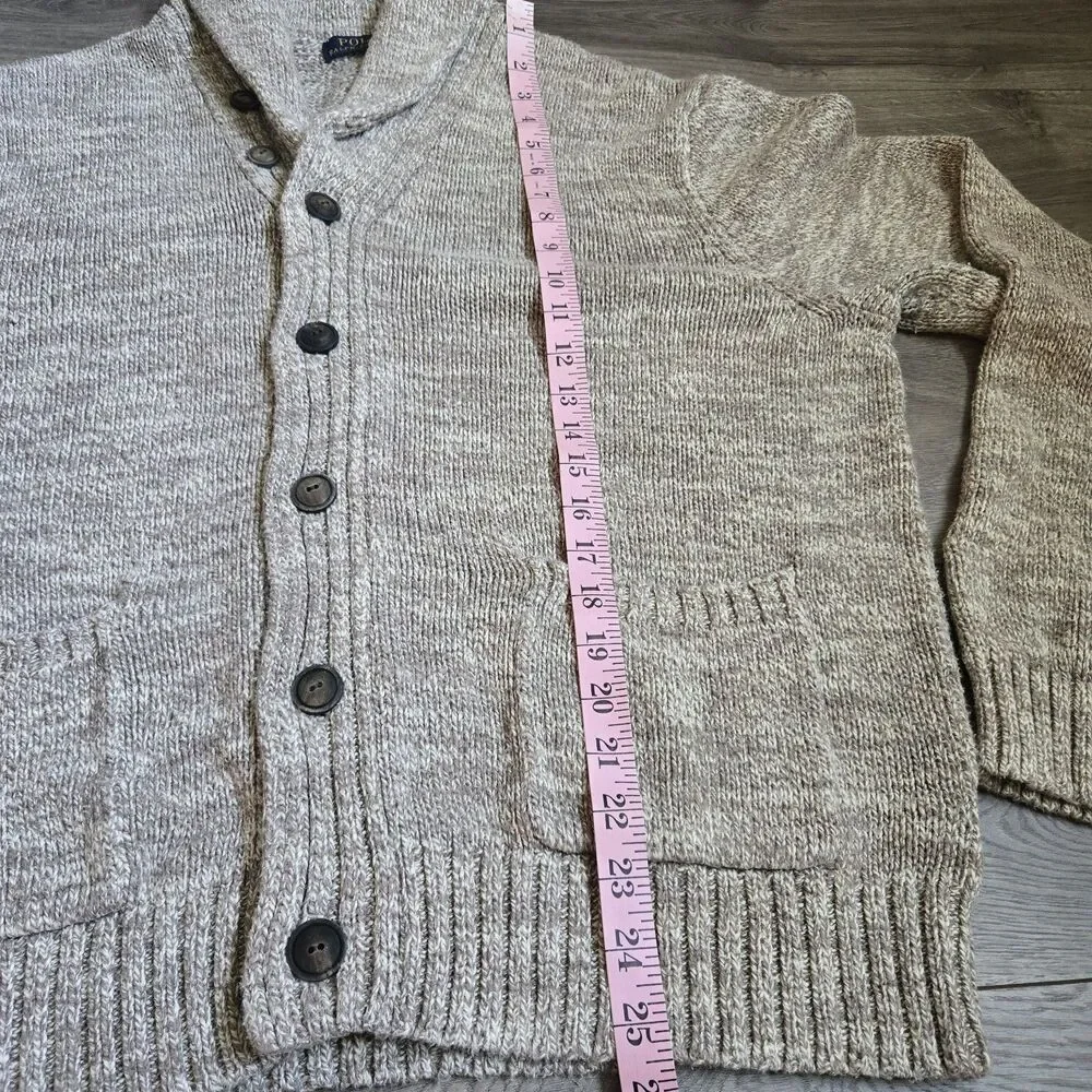 Vintage Polo RL & Co Men's XL Oatmeal Chunky Knit Shawl Collar Cardigan Sweater